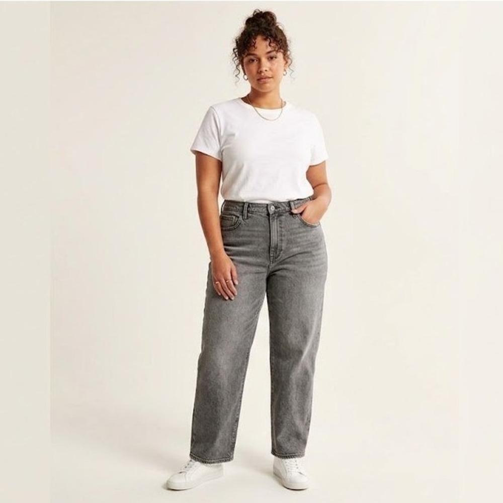 Abercrombie Curve Love The Loose High Rise Jeans 34/18s Grey Relaxed Denim 90s
